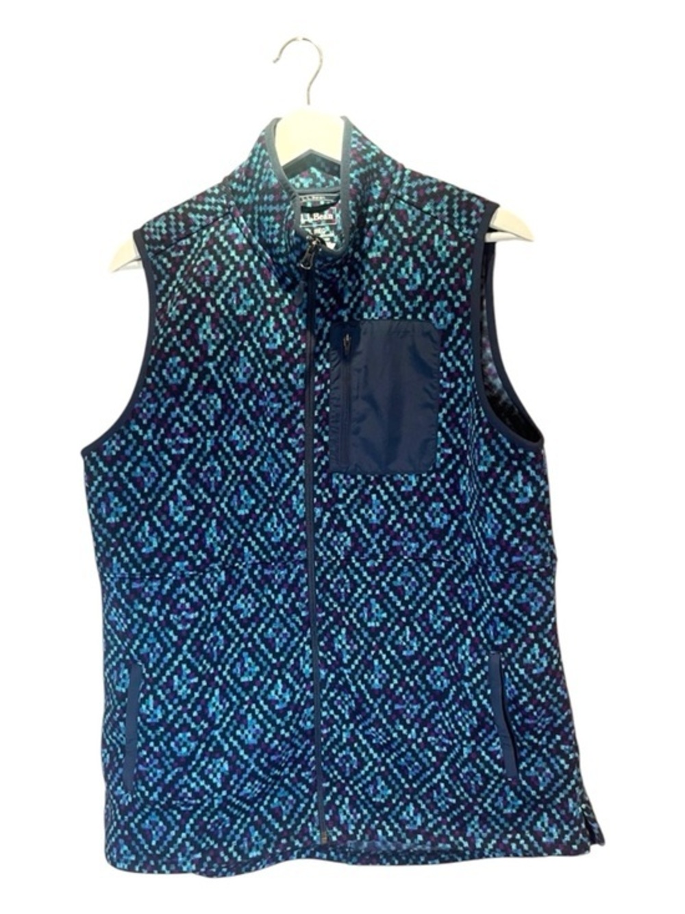 LL Bean Women’s Sweater Fleece Vest Geometric Print Size Large